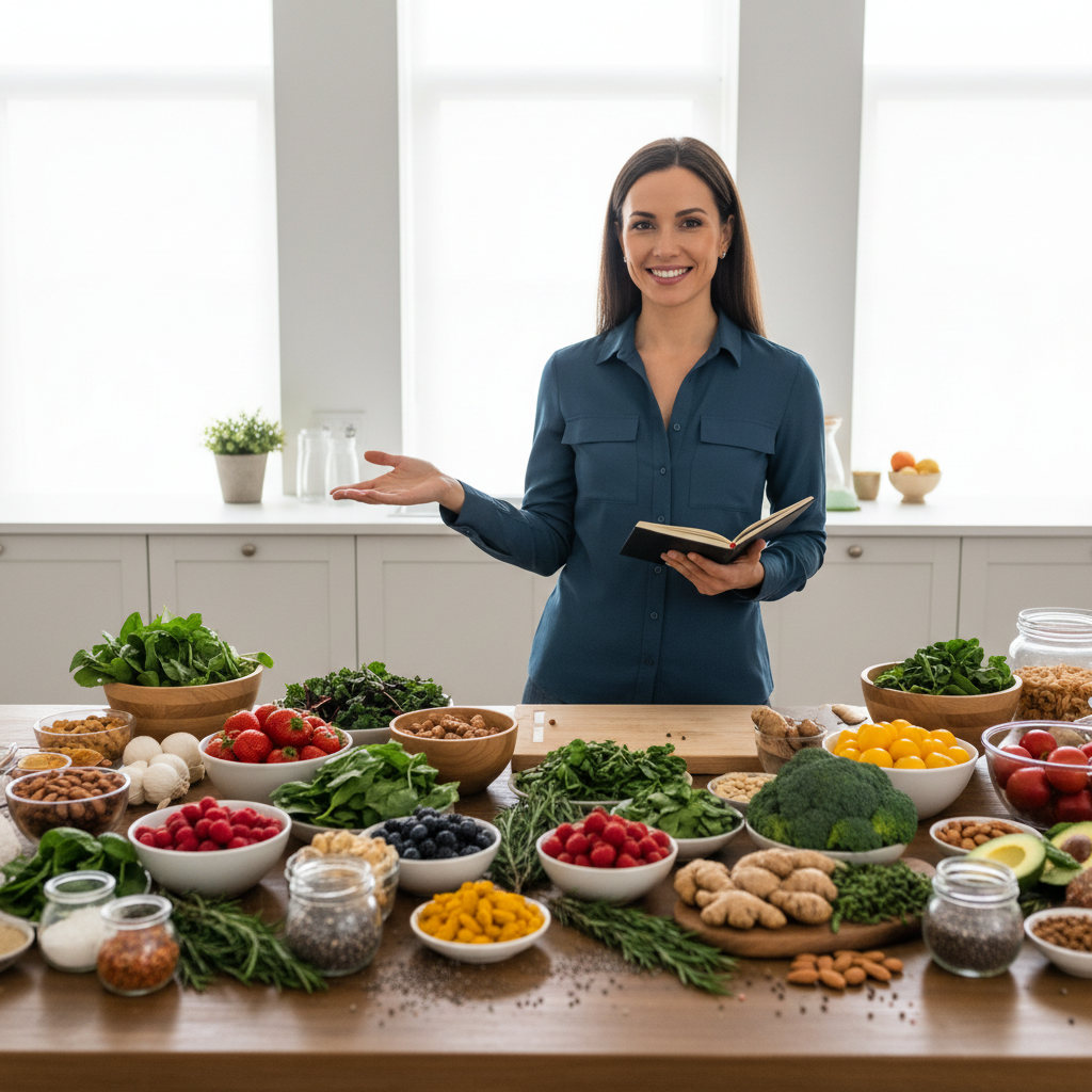 Sophie Whitfield, registered dietitian, presenting anti-inflammatory food options