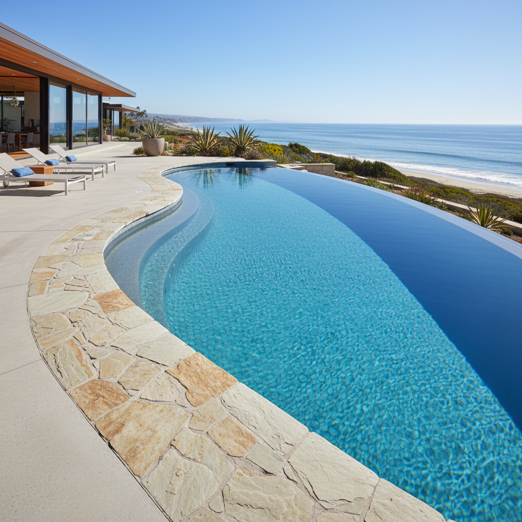 Piscine coque Horizon sur mesure, design contemporain, margelles pierre, eau cristalline