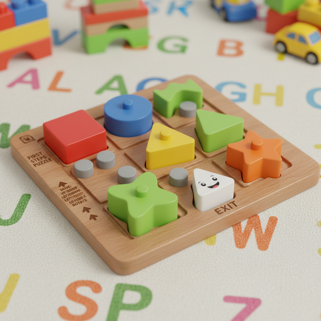 Wooden number puzzle board with colorful numbered pieces on a wooden surface