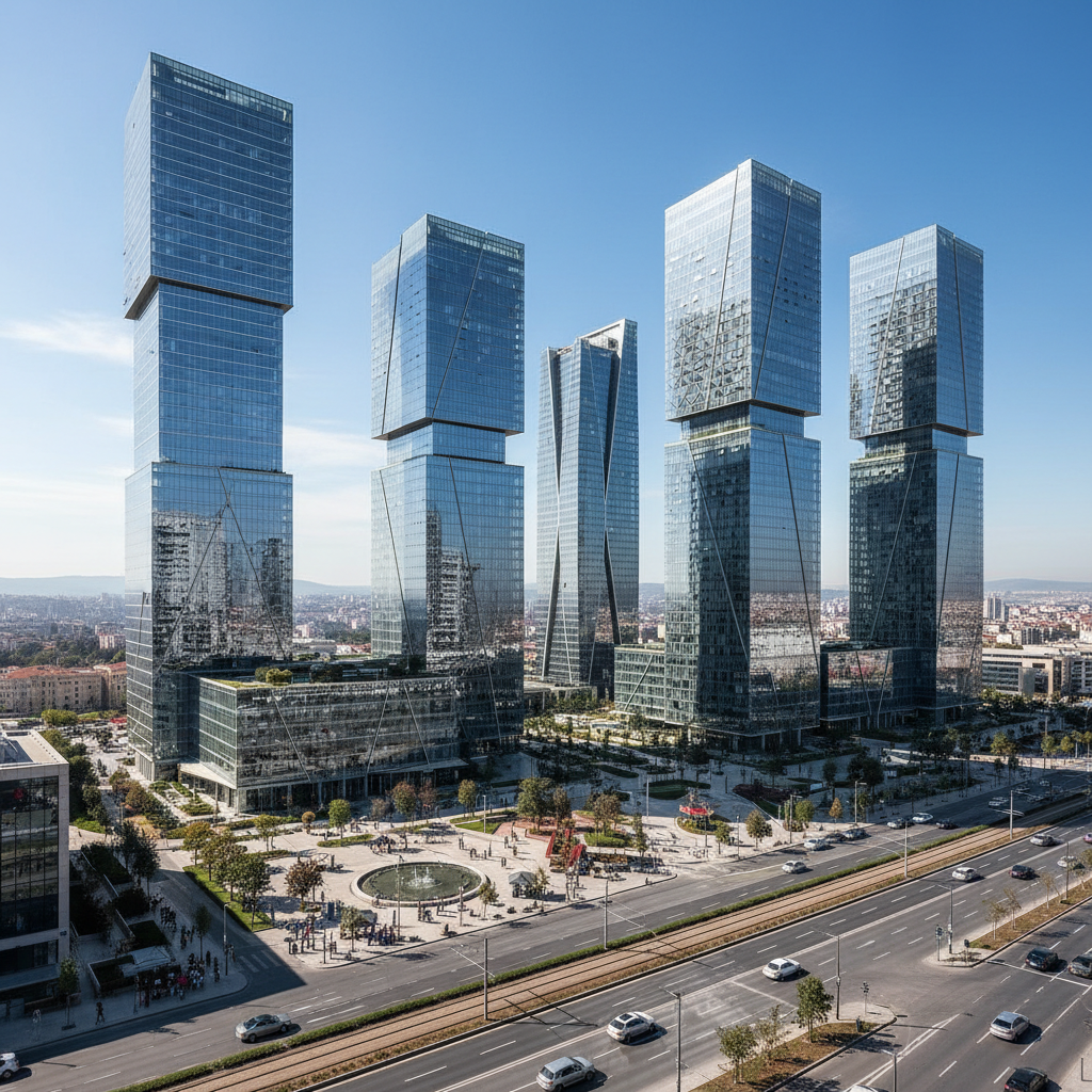 Ataşehir gökdelenleri ve modern iş merkezi, İstanbul Anadolu yakası, gündüz manzarası