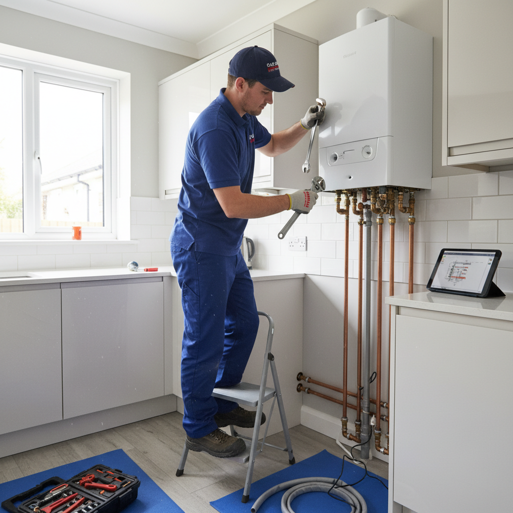 New energy-efficient boiler installation by certified engineer