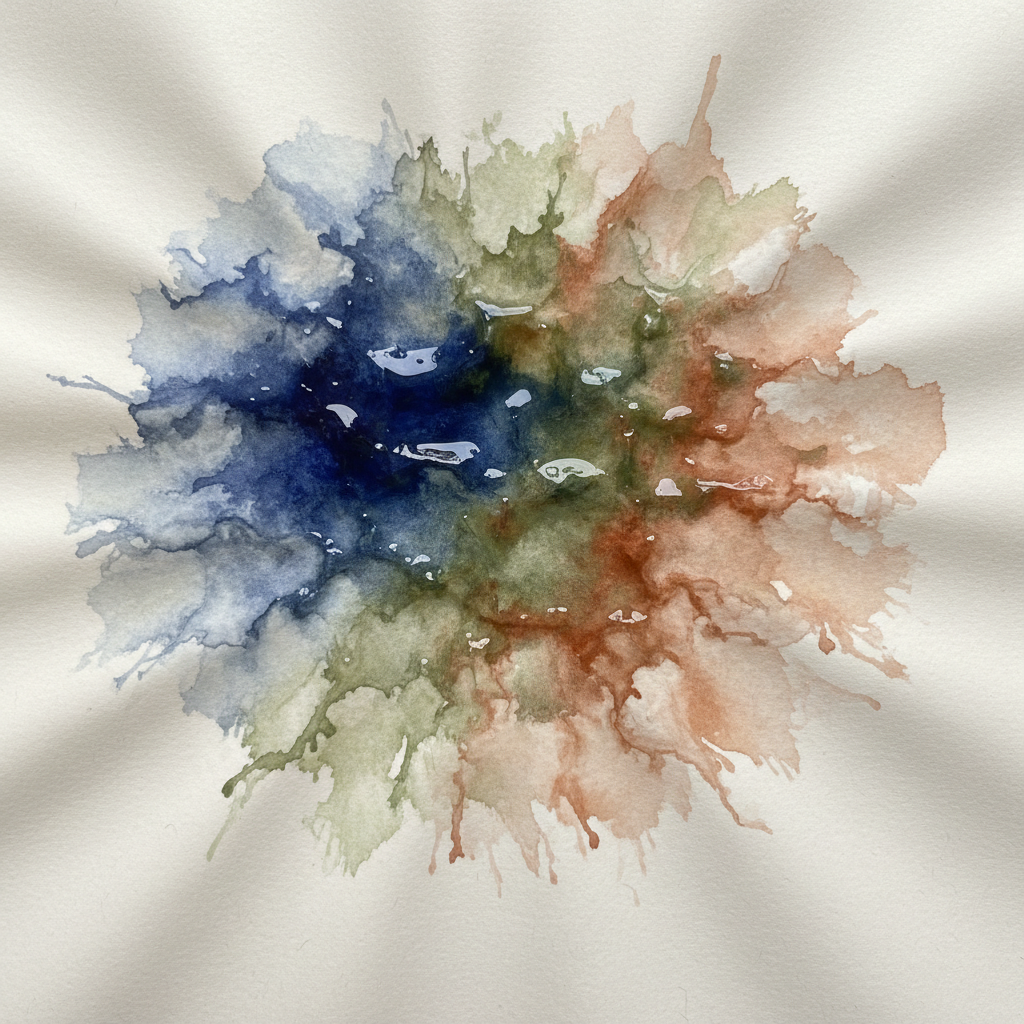 Thin cartridge paper with watercolor bleeding and buckling under pigment