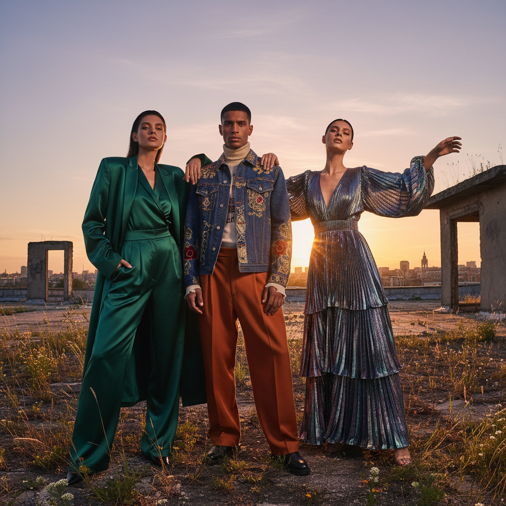 Cohesive fashion campaign with warm lighting