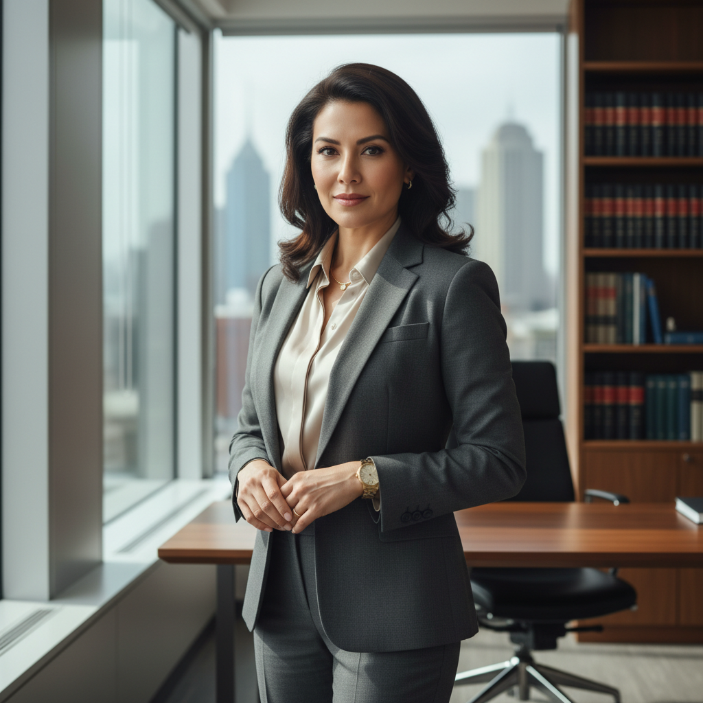 Isabelle Fontaine, Partner at a French law firm, professional woman with confident expression