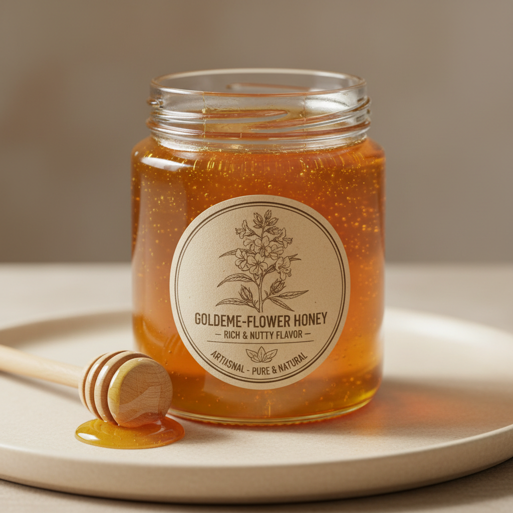 Sesame Honey — pure honey jar with golden colour in natural setting