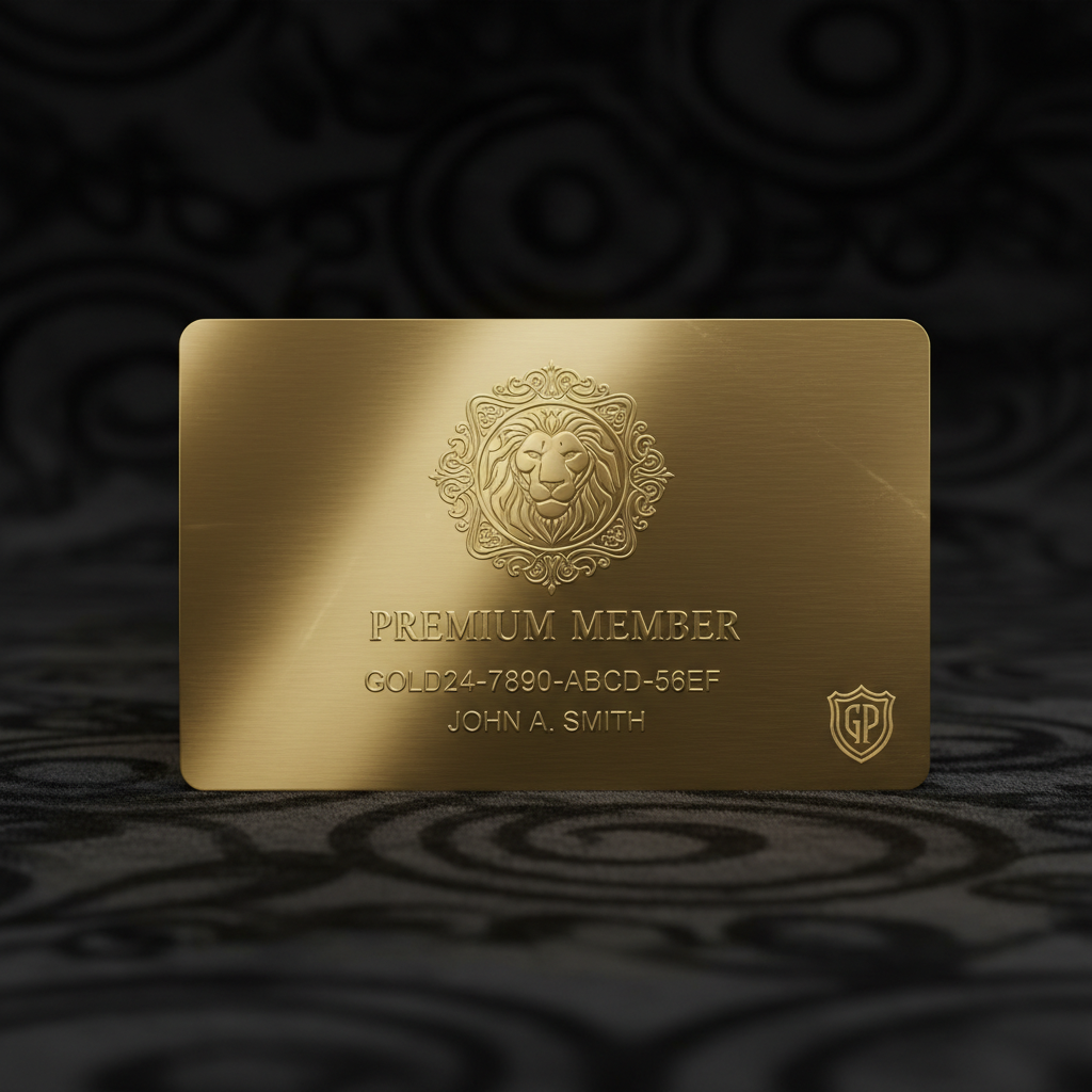 Premium membership card with gold accents on dark background