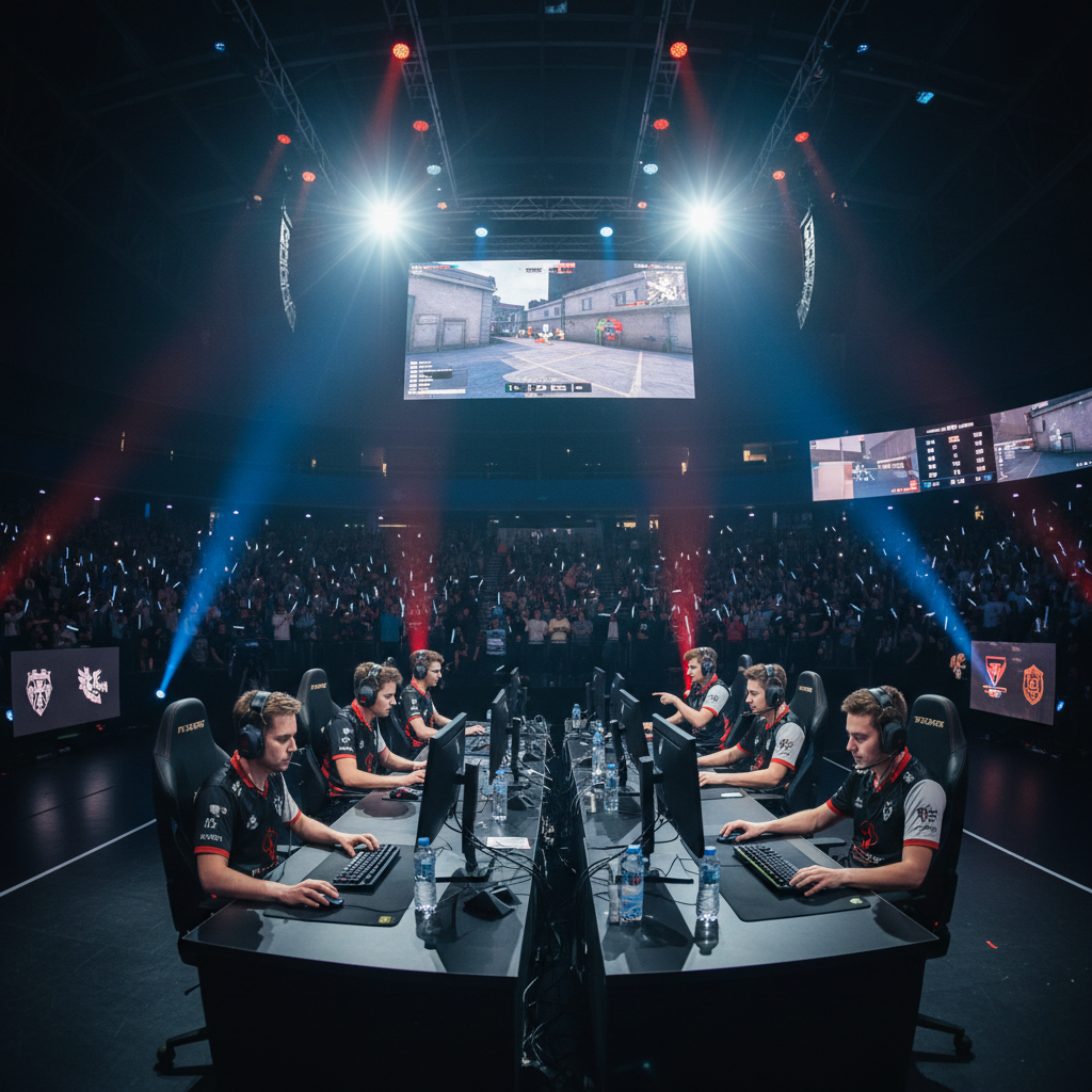Valorant esports tournament stage with bright lighting