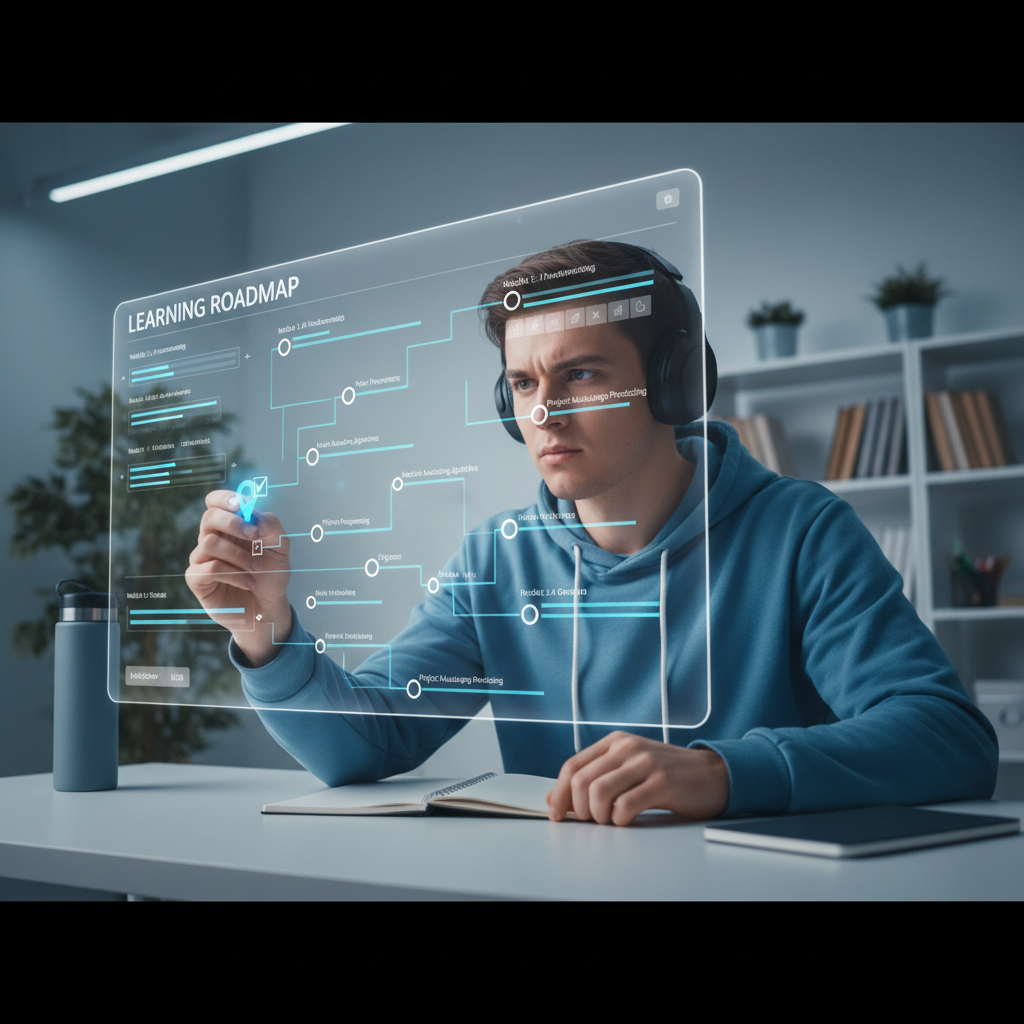 Student following a structured learning roadmap on a digital screen