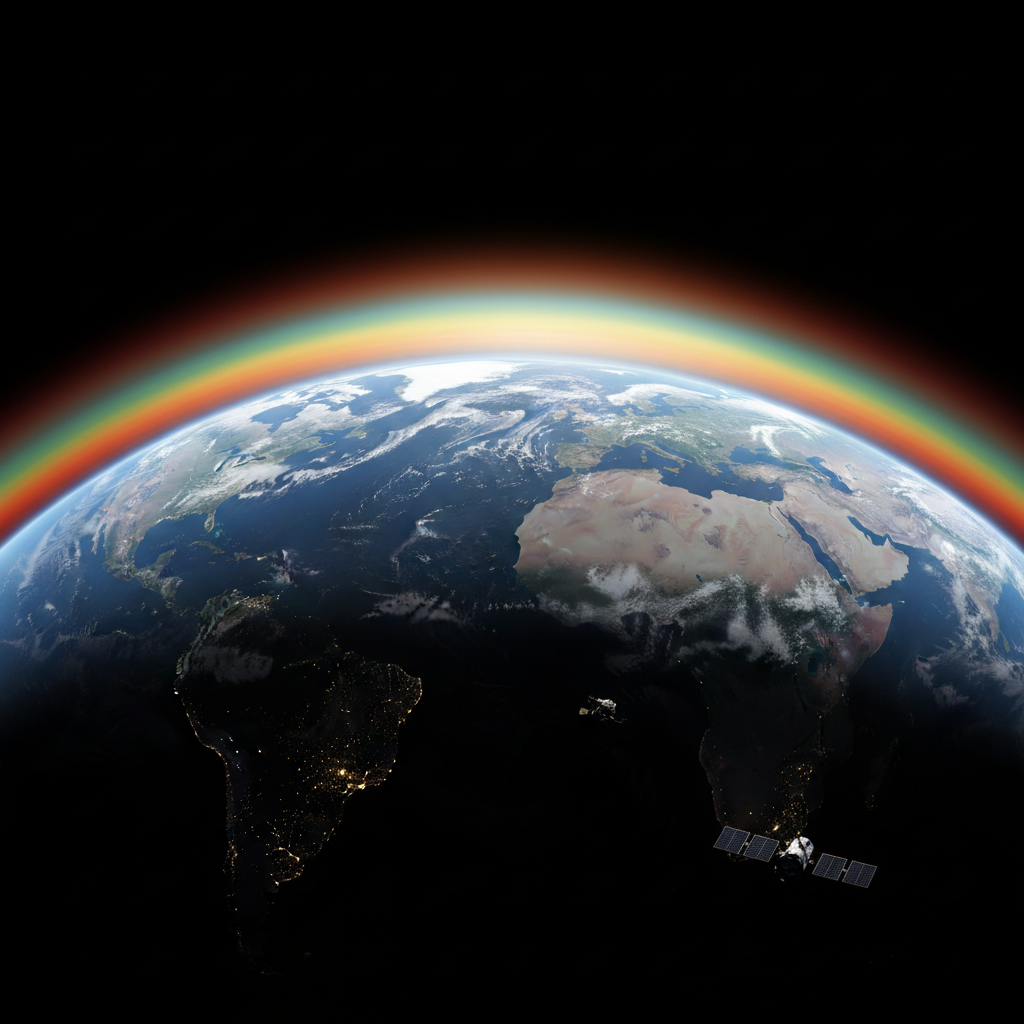 Global satellite basemap showing Earth from orbit with atmospheric layers visible