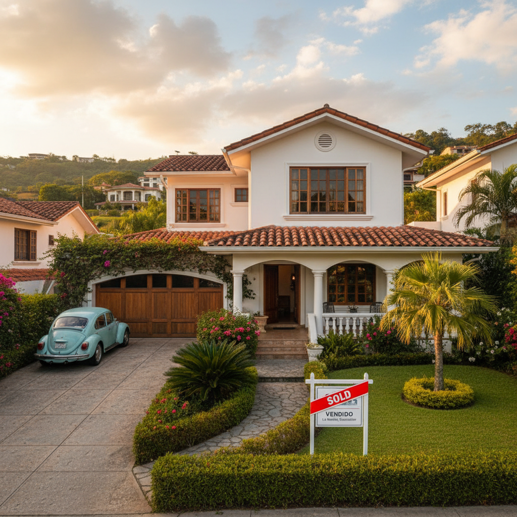 Casa residencial vendida en colonia La Mascota, San Salvador, con jardín y garage