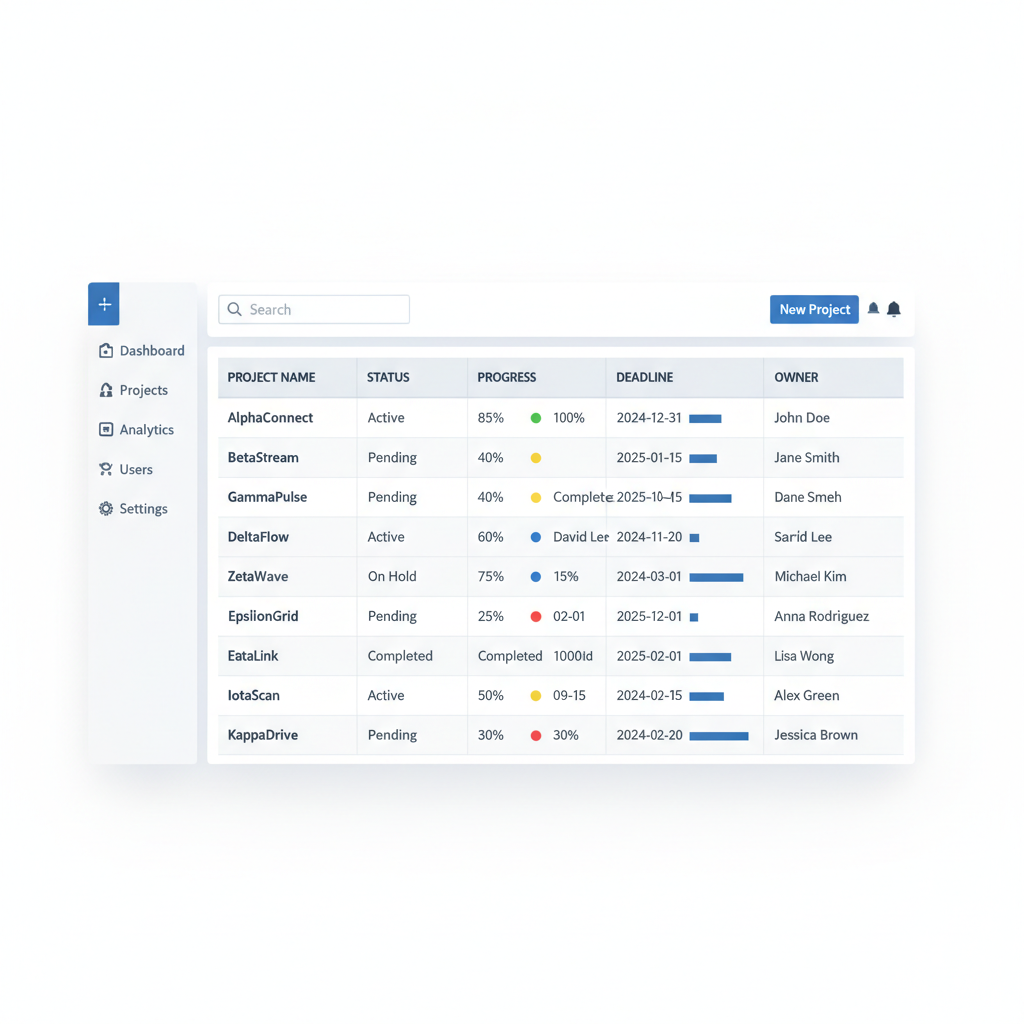 Corporate business portal interface, clean professional UI, dark theme with data tables