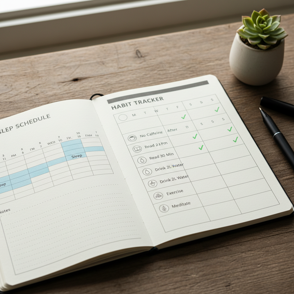 Planner notebook with schedule and pen on a wooden desk