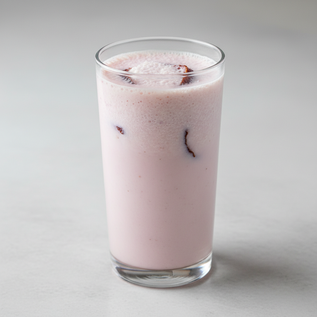 Pink Sol Kadhi drink in a traditional glass with kokum and coconut garnish