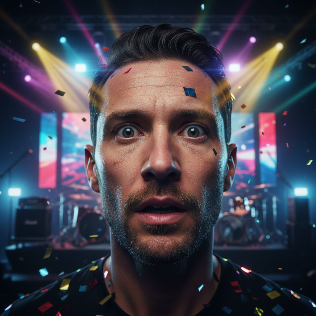 Man with awestruck expression, concert setting