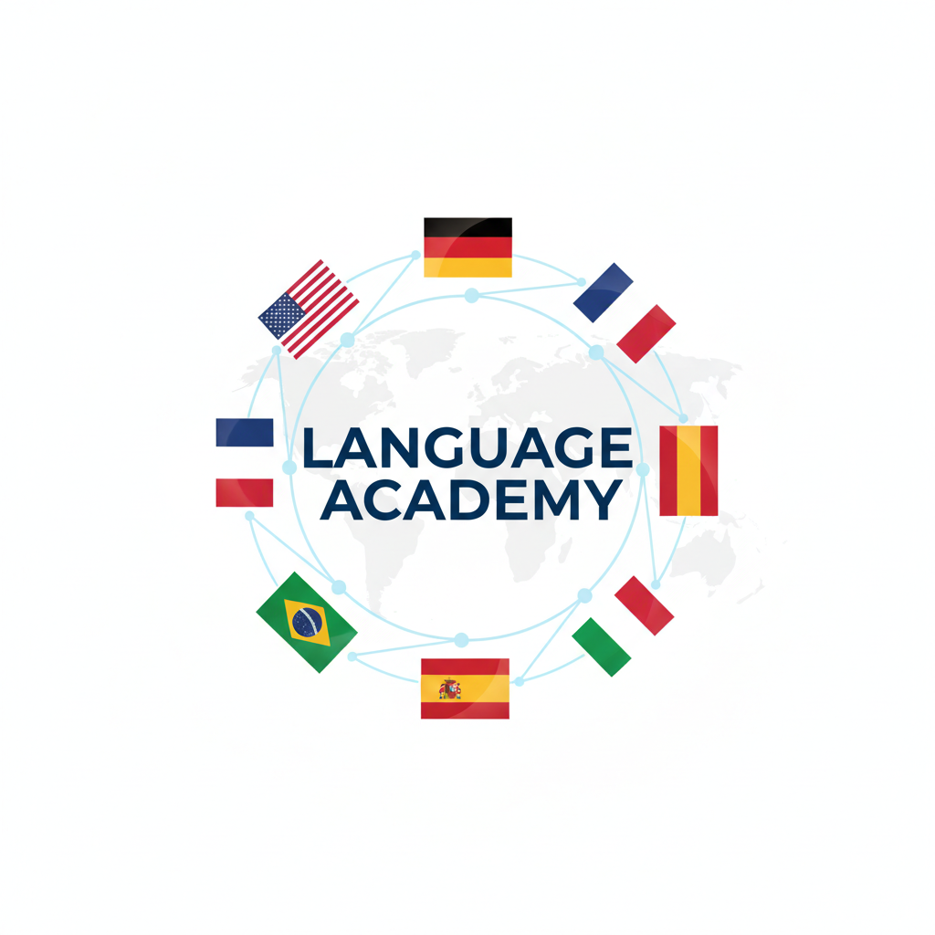 Logo academia idiomas con banderas de países fondo blanco