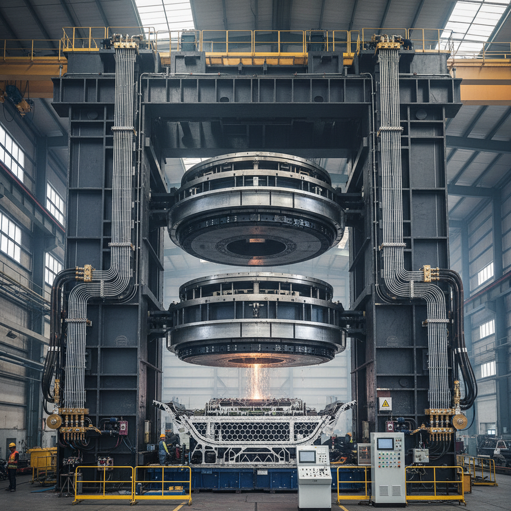 4000-ton heavy composite structural press with dual hydraulic circuits for aircraft floor panels