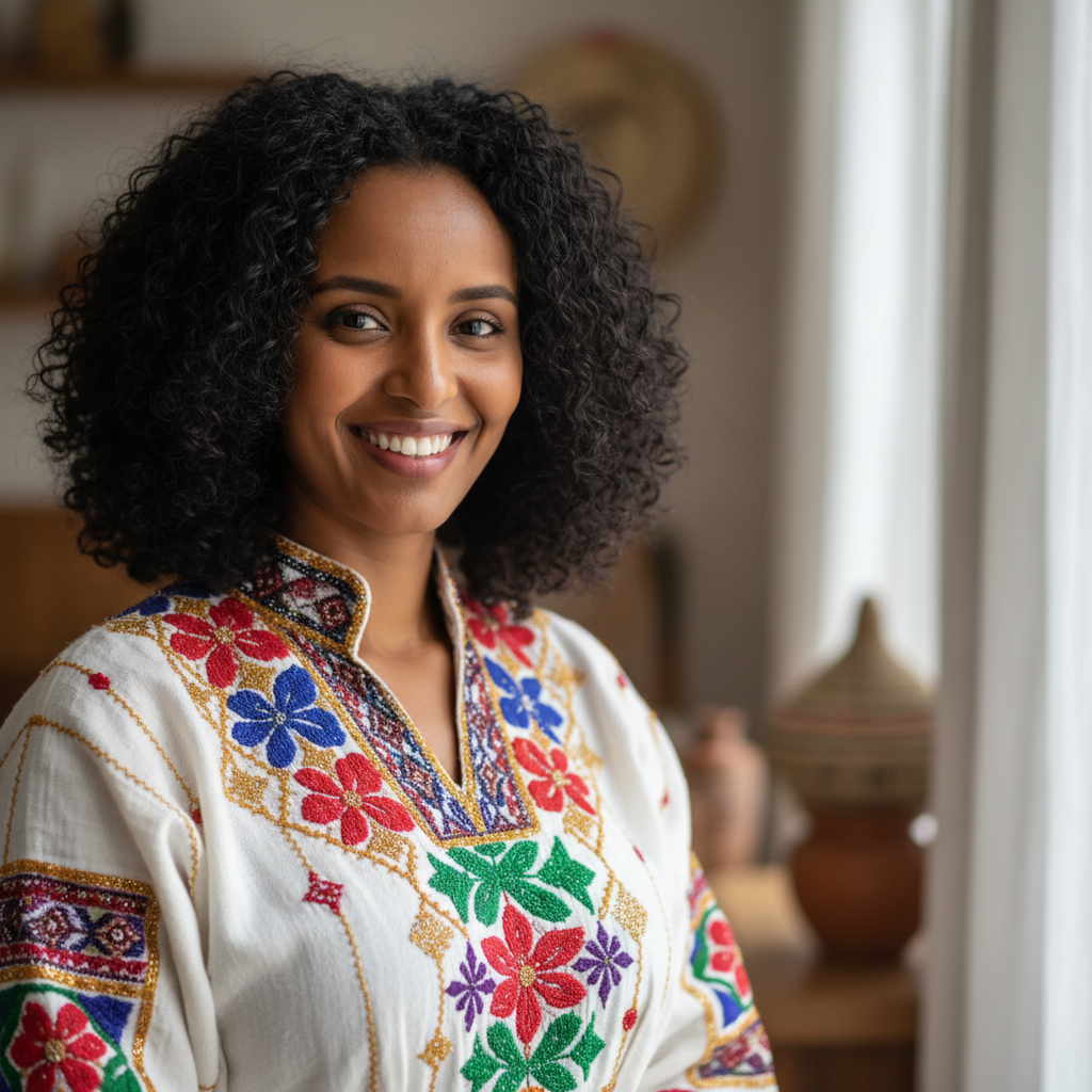 Tigist Alemu, Culture Editor, professional portrait of Ethiopian female cultural journalist with warm expression