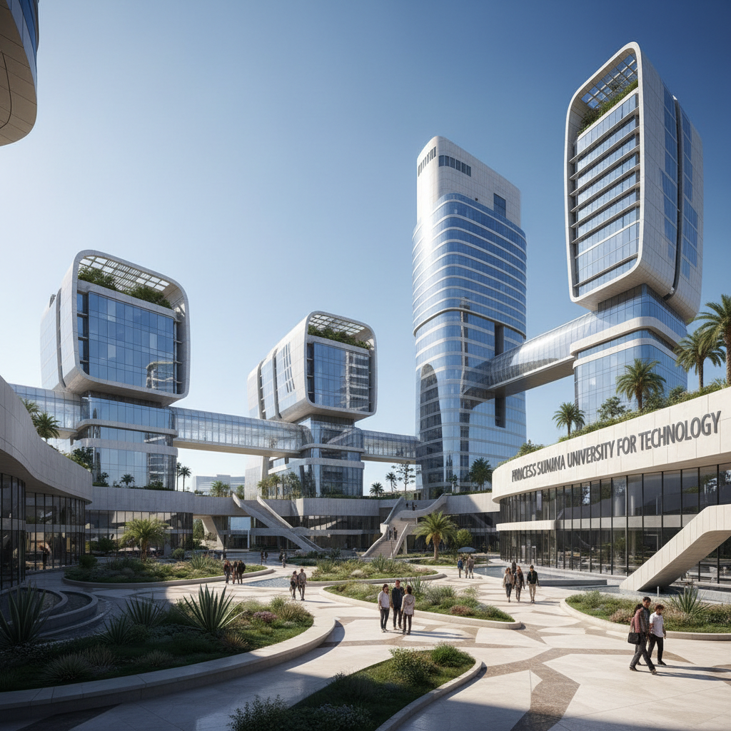 Symbiosis International University Pune campus with modern architecture and students on open courtyard