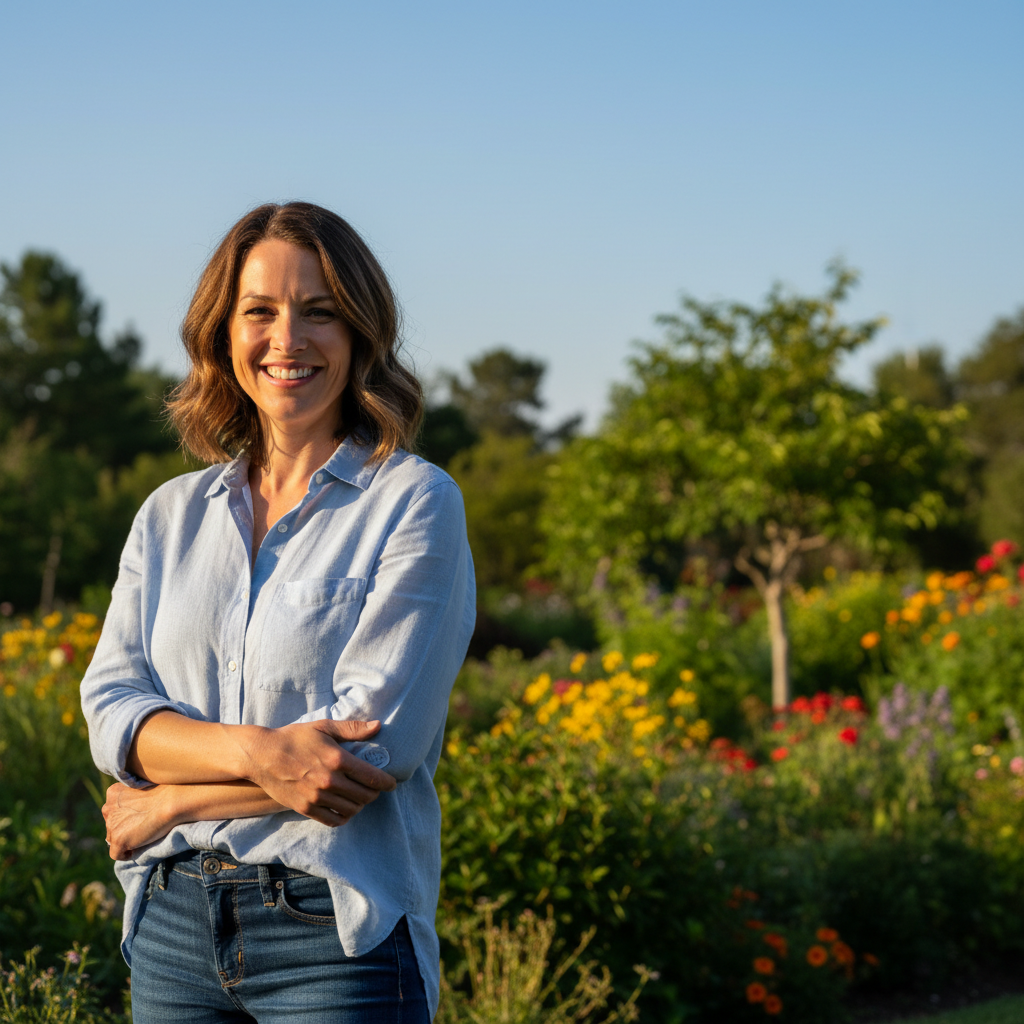 Female educator with bright smile outdoors