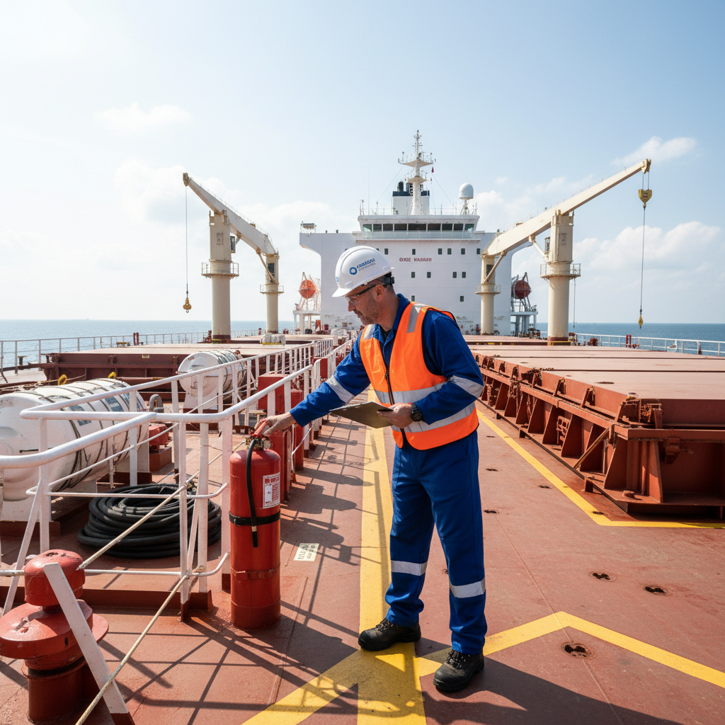 CS Tanker HSEQ consultancy, safety inspection on vessel deck, maritime safety