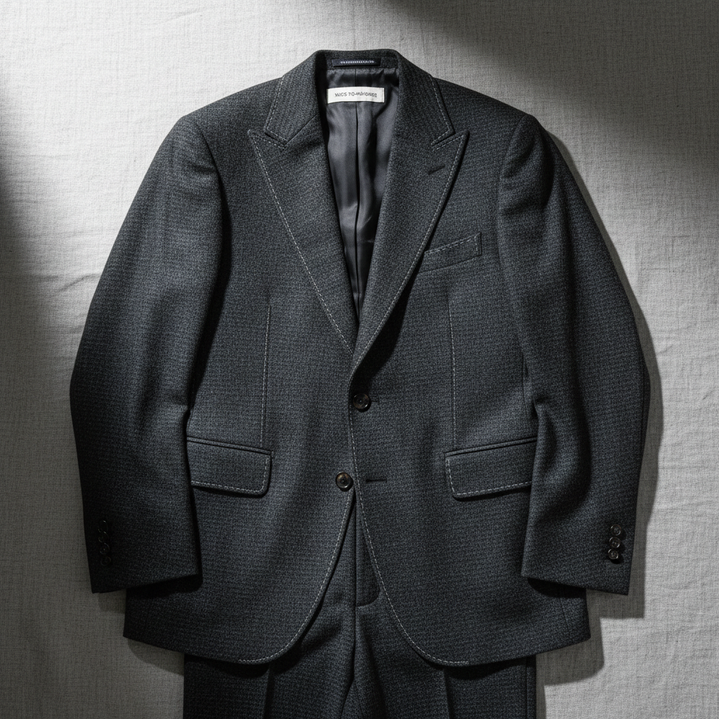 Made-to-measure suit in charcoal — fully customised luxury article tailored to exact measurements and personal specifications
