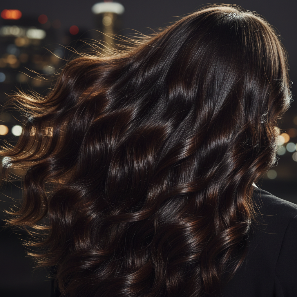 Dark brunette gloss with movement and mirror-shine finish