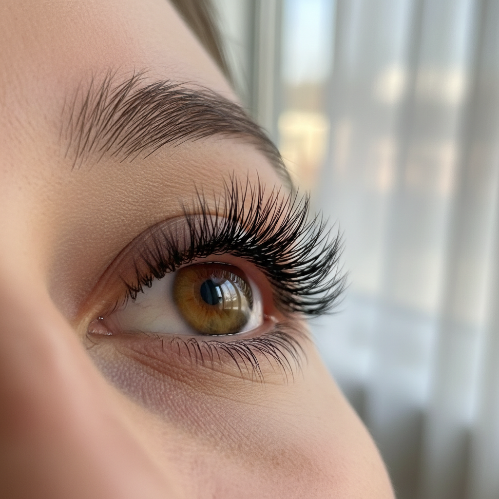 Before and after lash extension showing dramatic eye enhancement