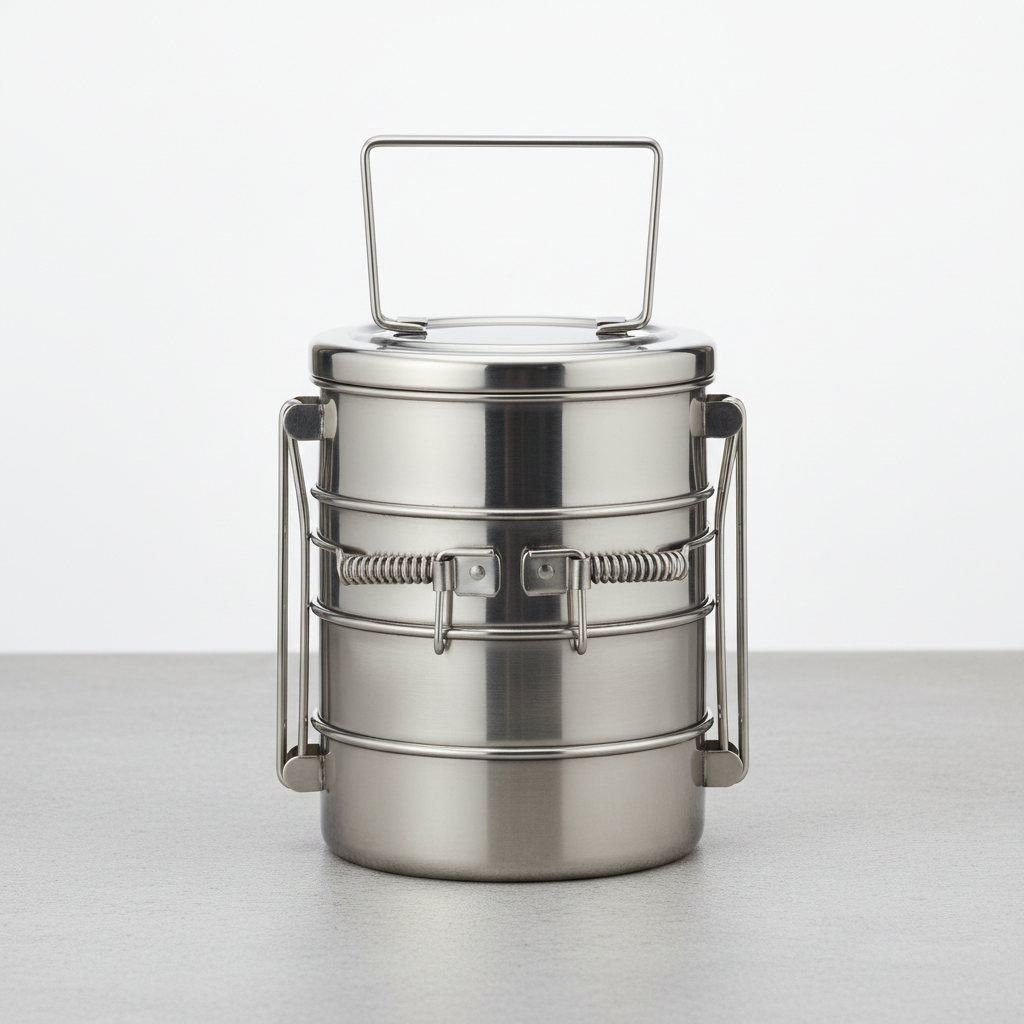 Three-tier stainless steel lunch box tiffin with carry bag