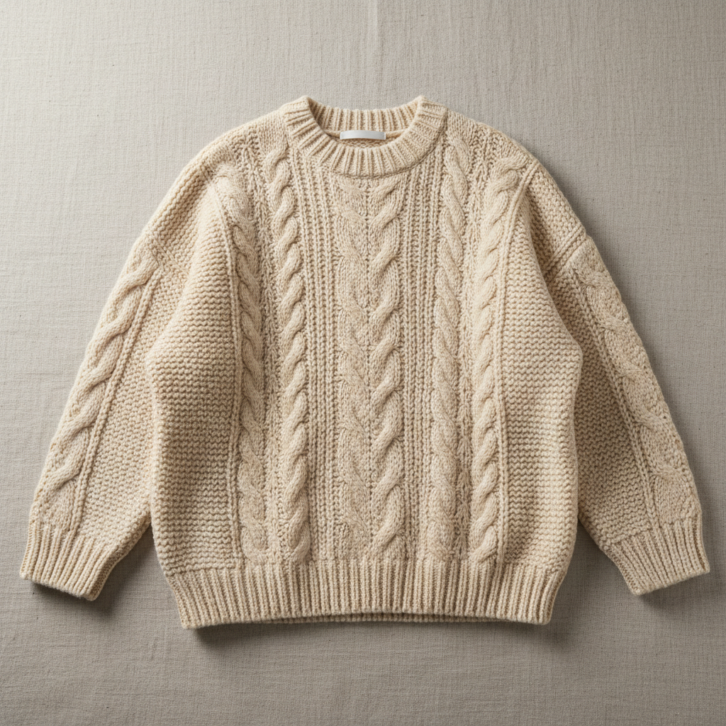 Amber Ridge knit sweater in warm rust-orange color, ribbed texture, cozy cable knit pattern on light background