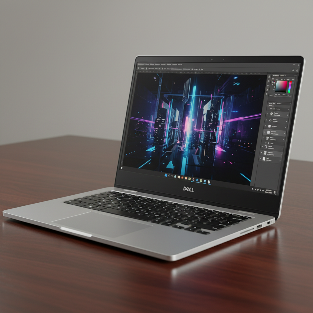 لابتوب ديل XPS أسود مفتوح على طاولة