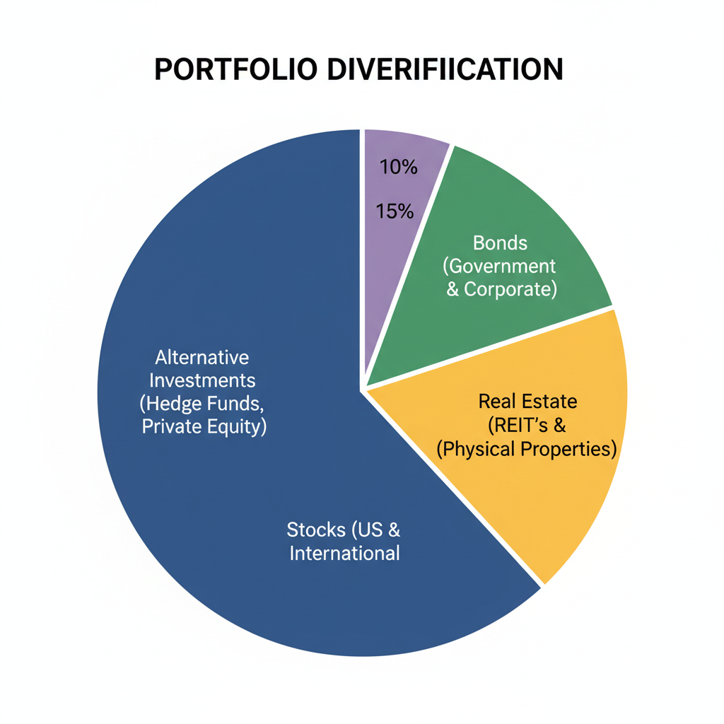 Investment portfolio pie chart showing asset allocation across different investment types