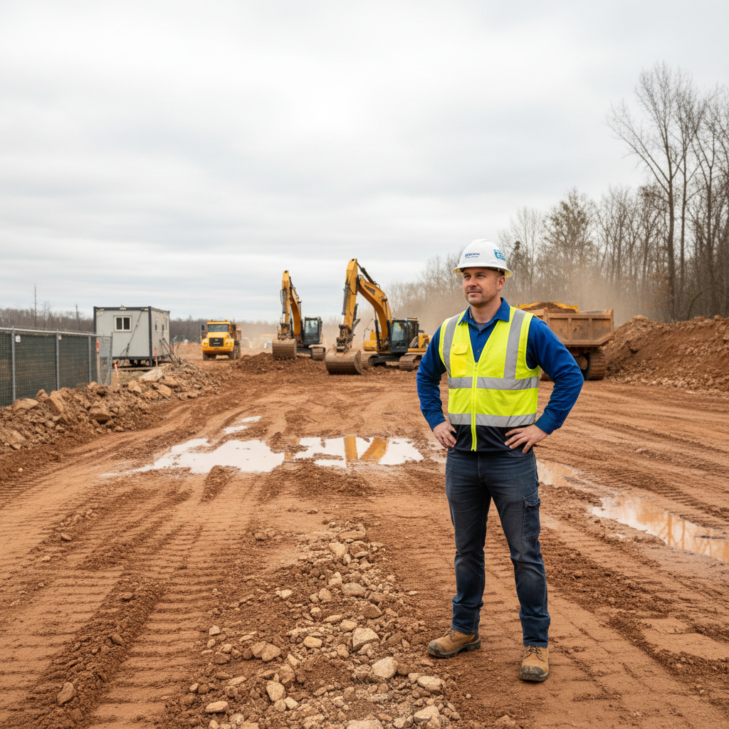 Marcus Delgado, fleet manager at Delgado Excavation, in work gear on job site