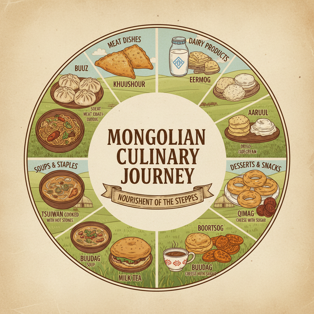 Traditional Mongolian dairy products in white ceramic bowls