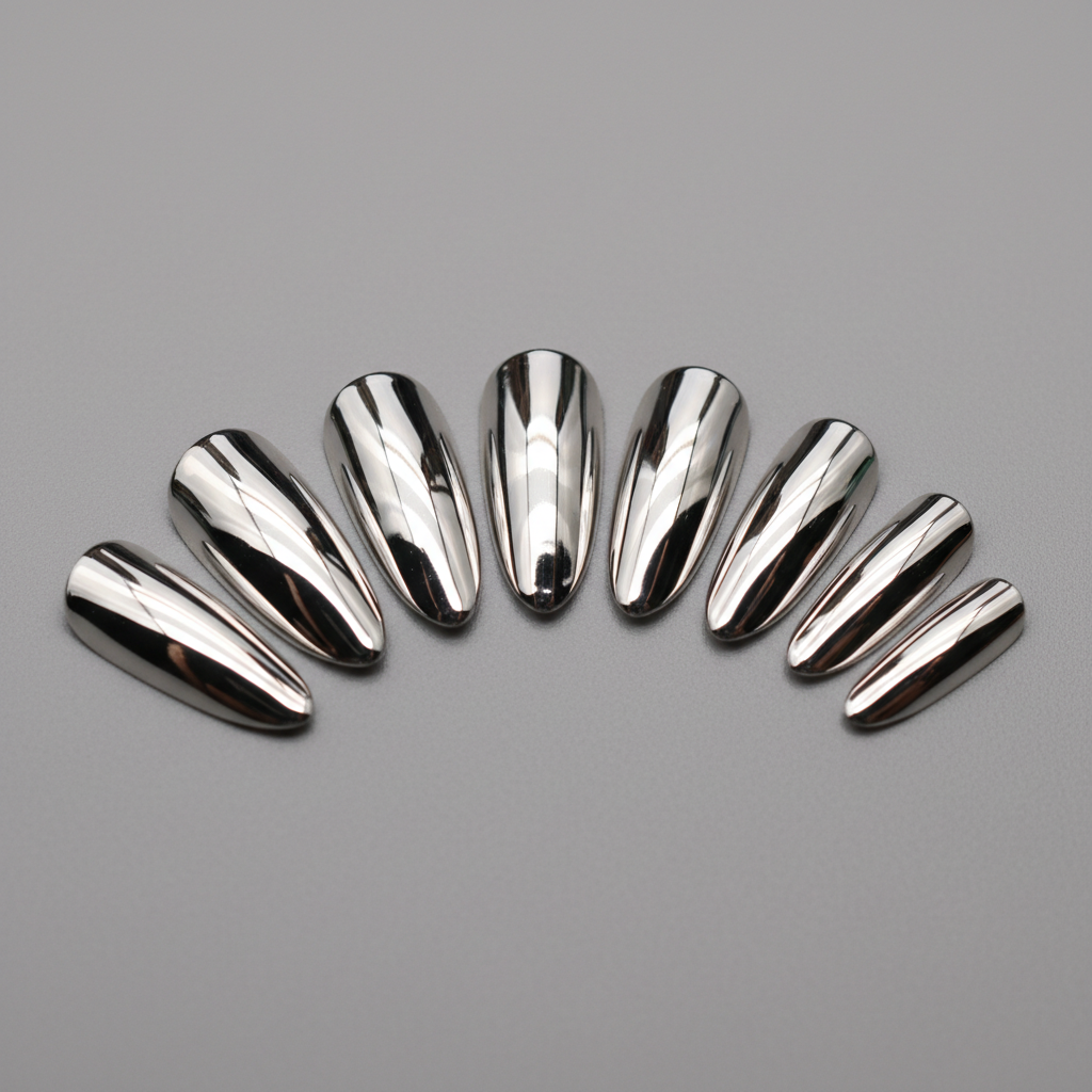 Shiny gel overlay nail treatment with high-gloss finish, clean beauty salon setting