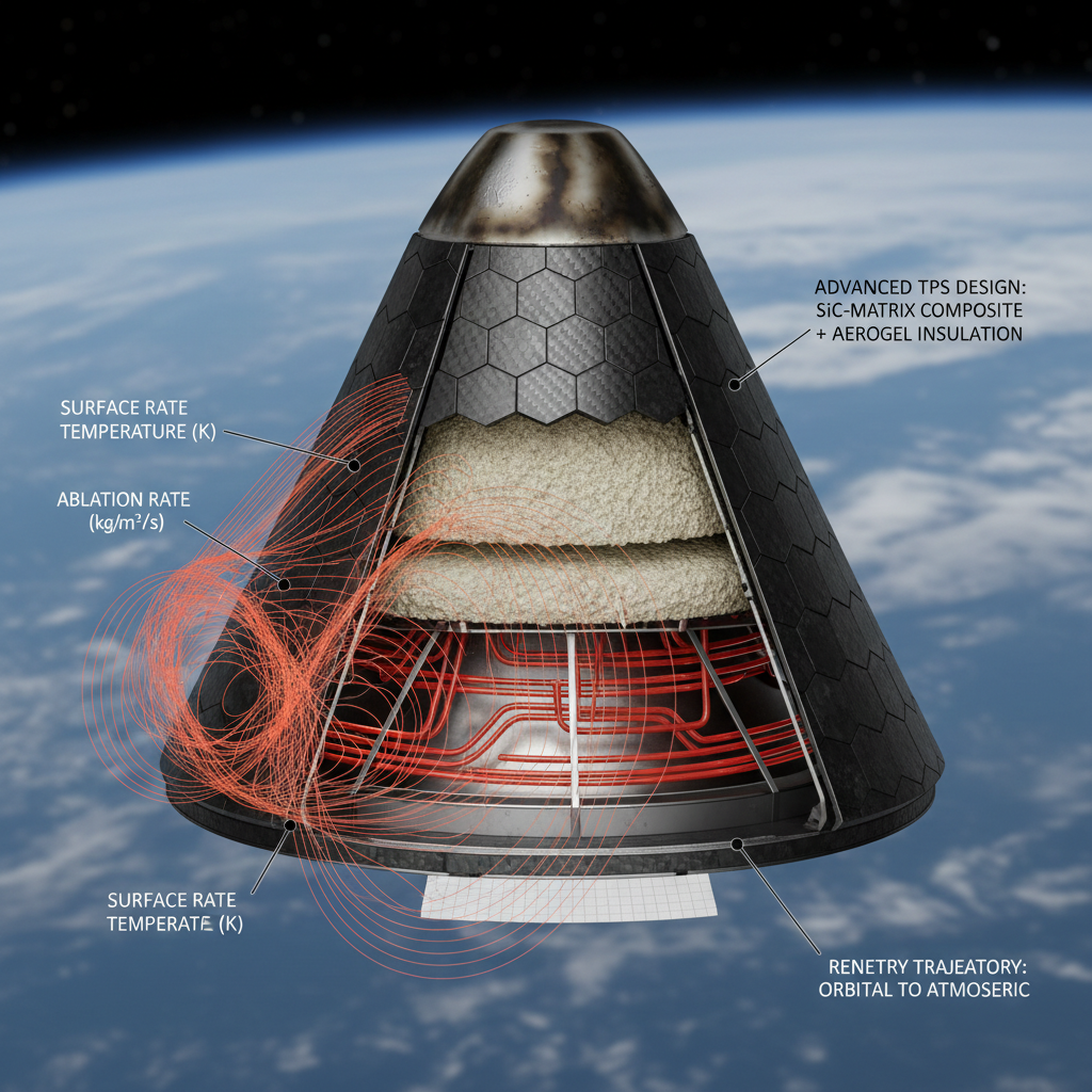 Rocket launch vehicle on launchpad at dusk, deep shadows, steel structure, atmospheric dark sky with warm exhaust glow