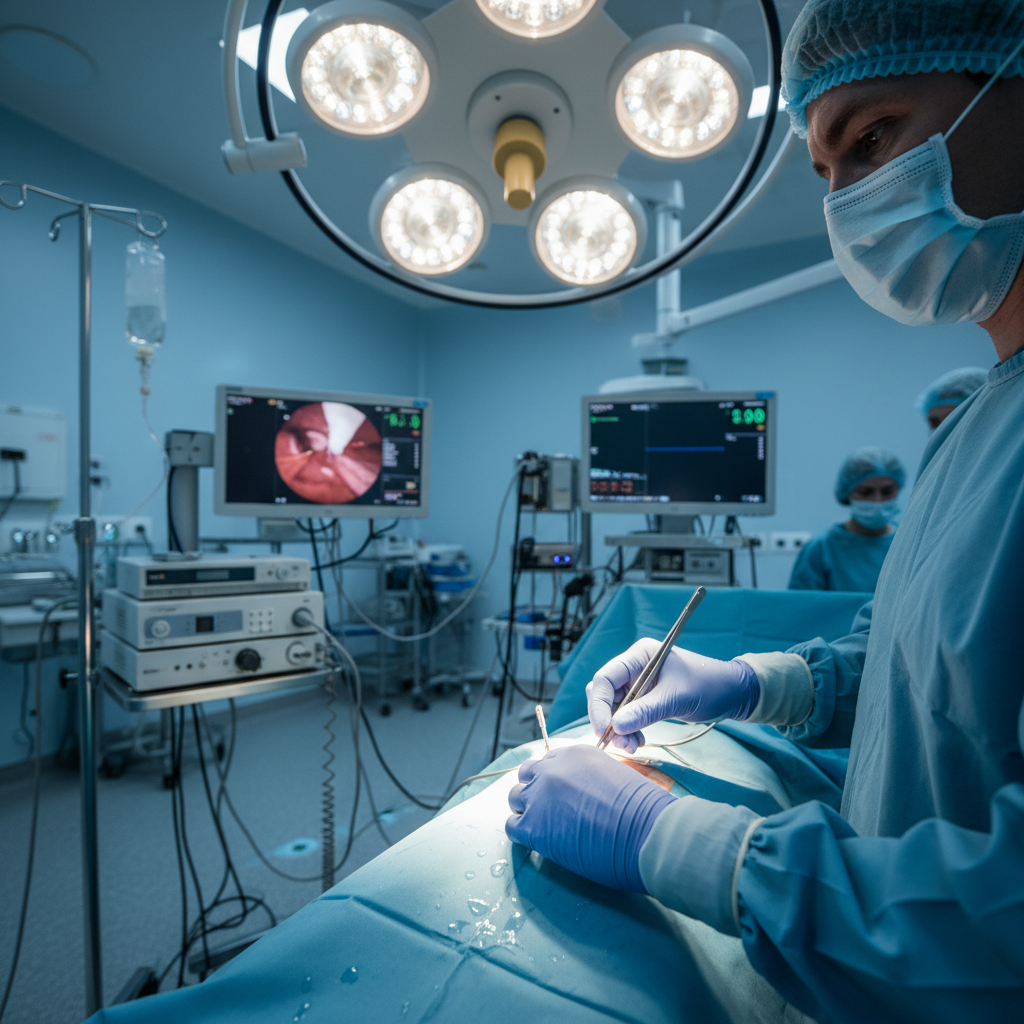 Surgeon performing minimally invasive procedure in state-of-the-art operating theatre