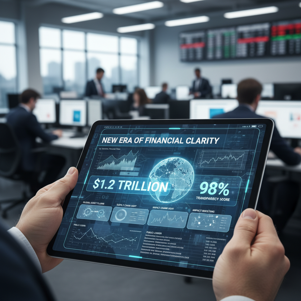 News article featuring digital platform interface showing transparent financial reporting dashboard