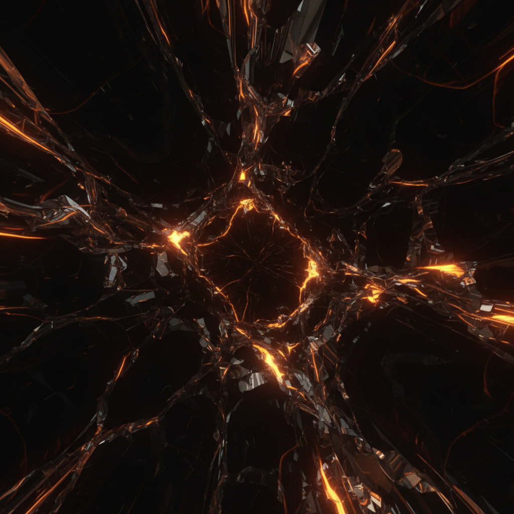 Dark abstract music visual with deep shadows and amber highlights