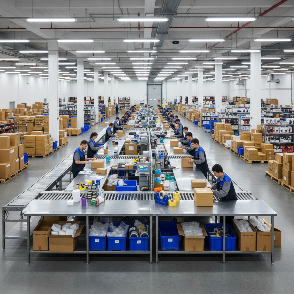 Profesional de Smart Express preparando paquetes para envío con cuidado y precisión