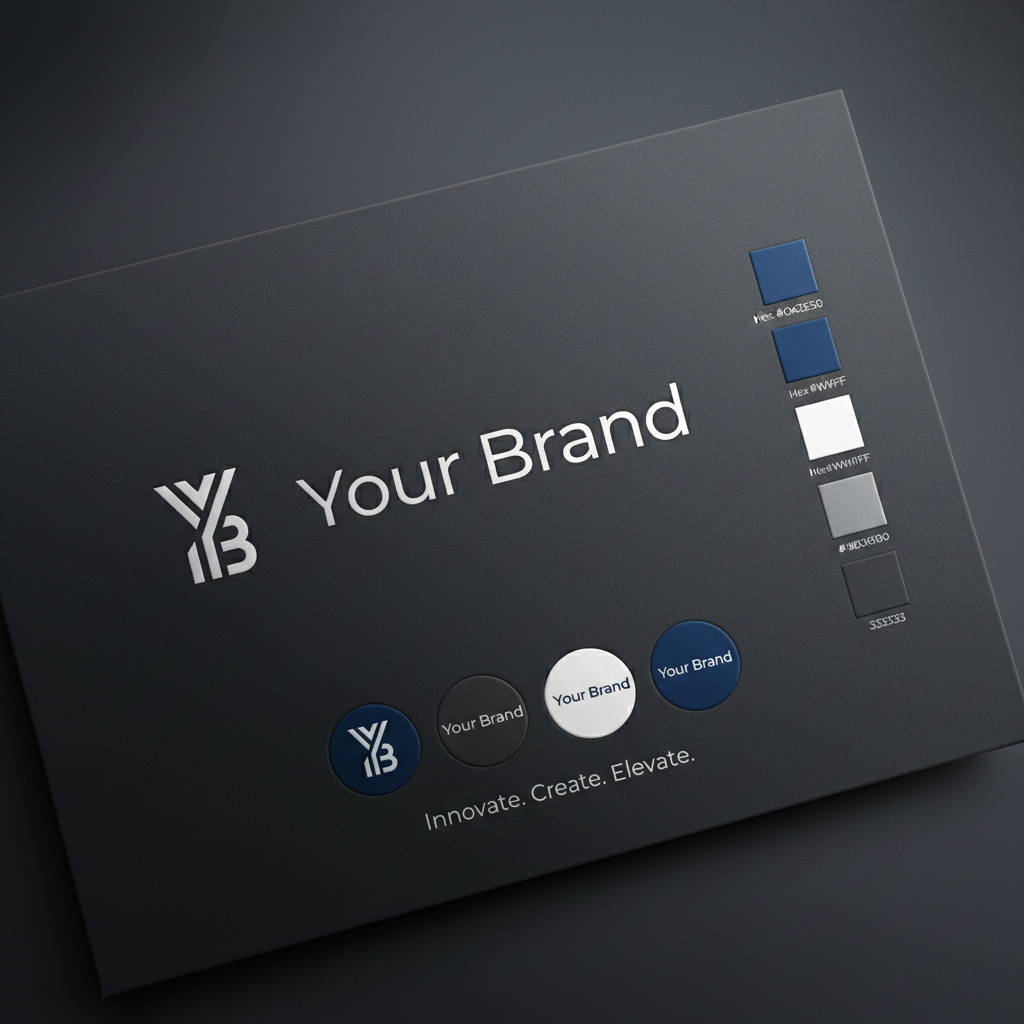 Brand identity mockup with logo, colors, and typography on professional presentation board
