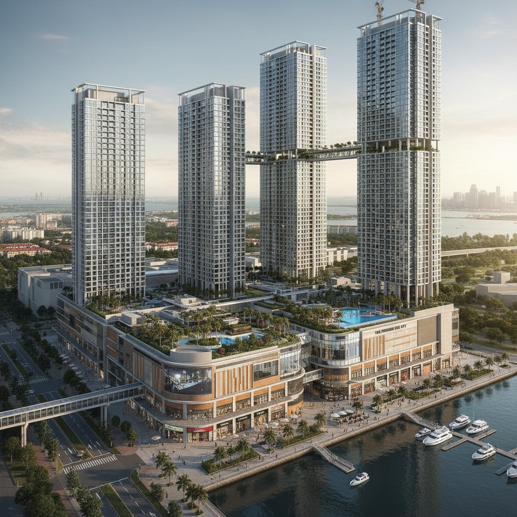 Modern real estate development with residential and commercial properties