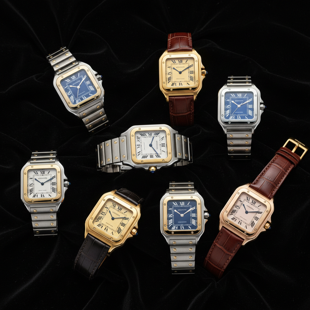 Collection of rare vintage watches displayed on dark velvet with magnifying glass and watchmaker tools