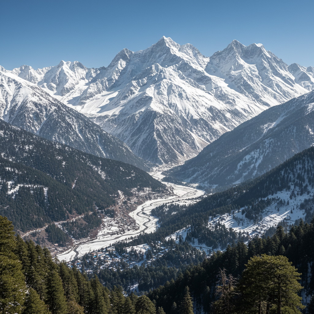 Snow-covered Rohtang Pass in Manali Himachal Pradesh with mountain panorama