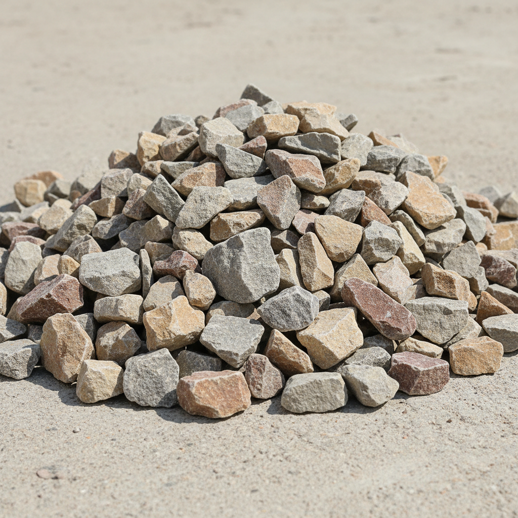Gravel and crushed stone pile, construction materials, grey and brown tones