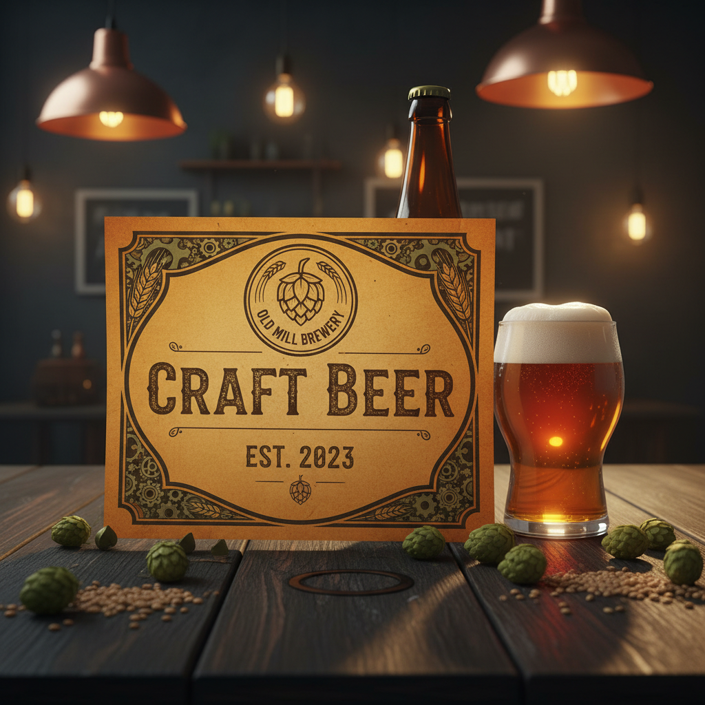 Pour More craft beverage brand — warm atmospheric lighting, craft drink bottle photography, cozy bar setting