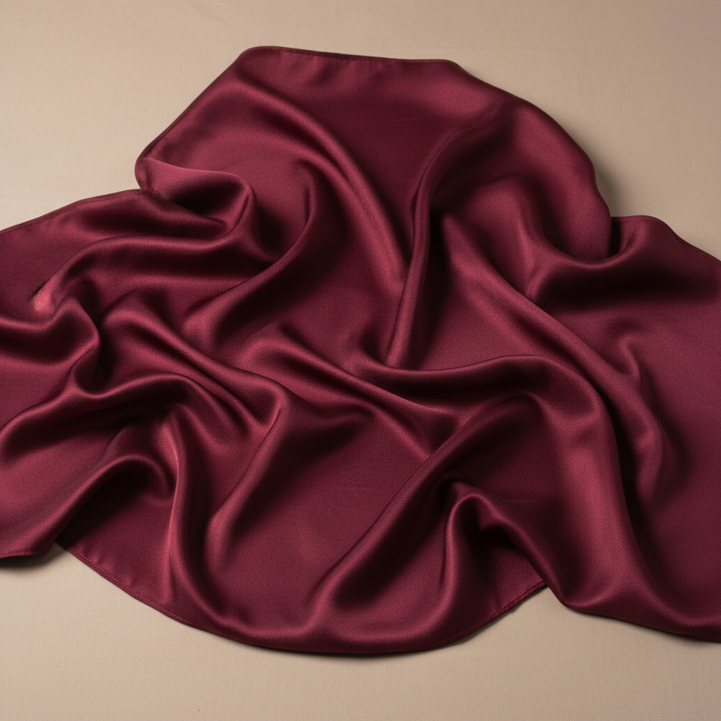 Glossy satin fabric with mirror-like sheen in ivory, draped elegantly