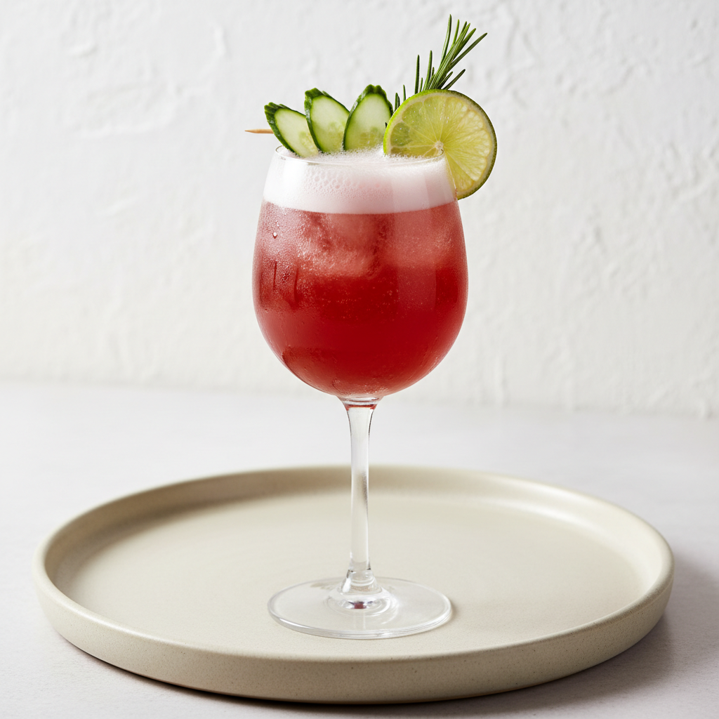Hugo Spritz cocktail in a wine glass with fresh mint and lime slices