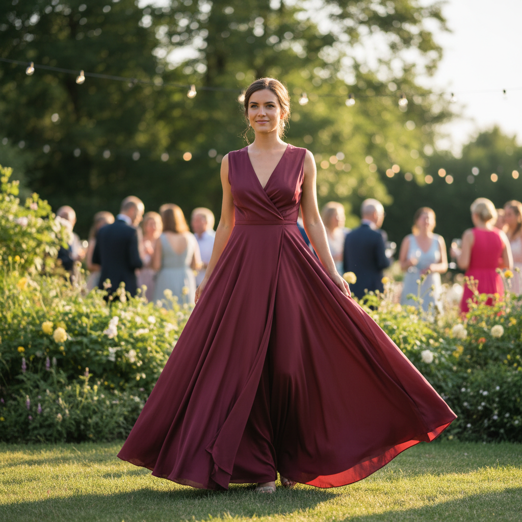 Burgundy wrap maxi skirt on clean background