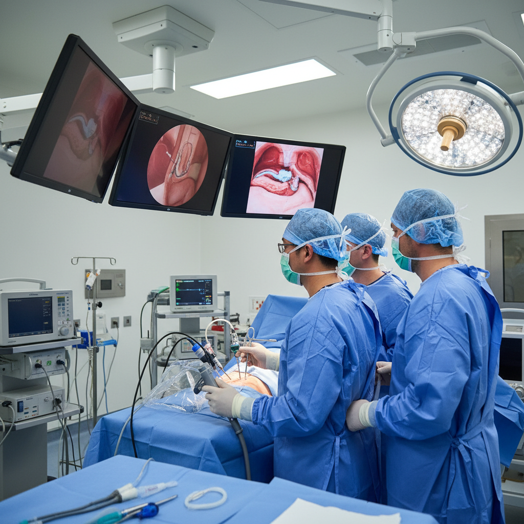 Surgeon in operating room performing minimally invasive procedure