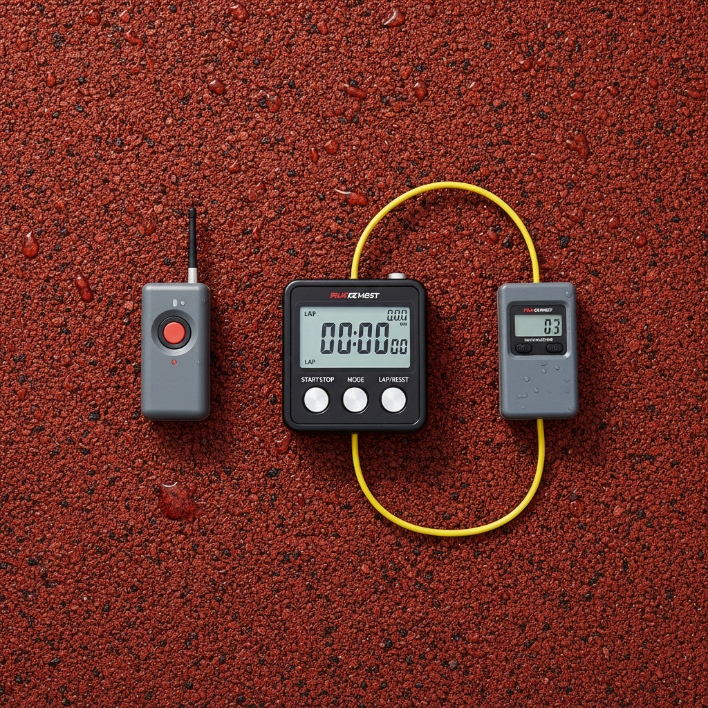 Digital stopwatch and timing equipment on a track surface